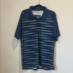 Oakley Men's Navy and Gray Striped Polo